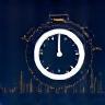 Clock icon overlaid on network graph representing real-time data